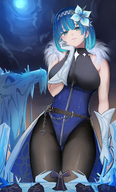 blue_hair moon chain flower wizard worshippers kuroihassan hand_on_cheek