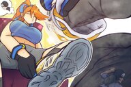 drawing giantess feet sweat socks red_hair unaware shrunken_man ace_attorney glove athena_cykes simon_blackquill muka288