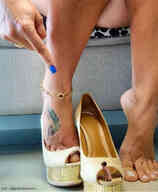 collage feet toes high_heels tiny domination sitting shrunken_man naked_man tattoo manicure bracelet up_close msku