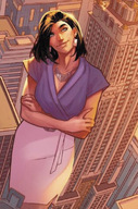 breasts drawing giantess city mega black_hair color skirt buildings leaning_against_building superman lois_lane necklace earrings leaning_on_building reporter dc_comics