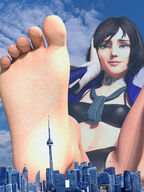 breasts giantess panties giga city mega black_hair blue_eyes toes barefoot bra buildings sitting collar toronto cn_tower scarf elizabeth bioshock_infinite bioshock digital_render bare_legs elizabeth_comstock bare_midriff neckerchief campo6