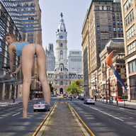 giantess collage city mega blonde butt swimsuit street bending_over vehicles