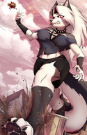 giantess furry giga anthro city destruction clothed shorts notbad621 hellhound loona helluva_boss vivziepop