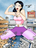 drawing giantess vore city mega black_hair color destruction rampage cleavage skirt buildings helicopter blood stockings train dj_matei mandy cruel dangle mall totally_spies belt bare_midriff
