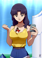 breasts drawing giantess purple_hair neon_genesis_evangelion cute drink shrunken_man misato_katsuragi between_breasts ydbunny