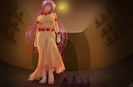 drawing giantess feet green_eyes tiny pink_hair dress roses tinies nose_ring majoumegami