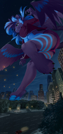 giantess furry wings cat anthro city mega clothed low_angle paws park night_sky streetlight discordthege