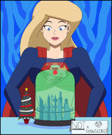 breasts drawing city blonde color blue_eyes christmas sun supergirl bottle snow shrunken_city costume cape christmas_tree snowglobe dc_comics nightcore100 kandor