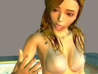 giantess vore mega tongue swimsuit mouth brunette brown_eyes pool shrunken_man diving_board digital_render