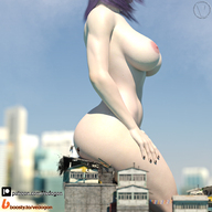 growth giantess nude destruction butt_crush sitting unaware digital_render vedogon