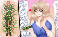 breasts drawing giantess blushing angel handheld brunette brown_eyes bondage cute heart majoumegami