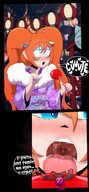 blushing male blue_eyes mouth saliva tiny unaware shrunken_man orange_hair mspaintgts izzy maw neenee
