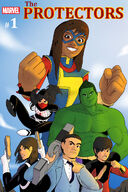 giantess mega black_hair long_hair gun brunette brown_eyes asian mask comic_cover dark_skin costume cover_page hulk green_skin ms_marvel marvel_comics kamala_khan cindy_moon silk protectors cadhla shang-chi jake_oh jimmy_woo amadeus_cho