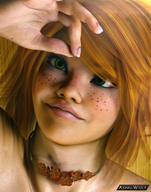 giantess vore mega blonde comic green_eyes smiling elf voluptuous freckles tinies imminent_vore digital_render opal ashkiiwolf
