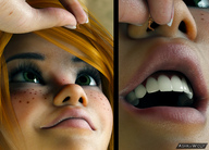 giantess vore mega blonde comic green_eyes smiling elf voluptuous freckles tinies imminent_vore digital_render opal ashkiiwolf