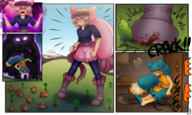 drawing giantess comic brunette boots foot_crush hat chase glowing_eyes hut majoumegami