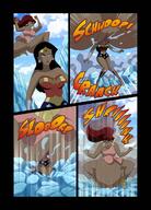 breasts drawing giantess insertion pussy vore comic black_hair color clit cum shrinking giganta red_hair ponytail boots belly ice captured wonder_woman leotard belly_bulge dc_comics