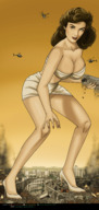 breasts drawing giantess panties city mega color large_breasts long_hair destruction handheld rampage cleavage bra skirt high_heels buildings helicopter green_eyes shoes blood brunette highway falling vehicles poster nails straddling nail_polish earrings lostperras looking_at_viewer attack_of_the_50_foot_woman nancy_archer bare_legs bare_midriff