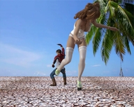 panties long_hair clothed high_heels desert brunette stockings mini_giantess fighting palm_tree digital_render tekken spidermage bustiere