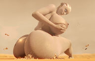 breasts nipples giantess nude city mega alien large_breasts butt destruction blue_eyes butt_crush desert spaceship blue_skin cruel digital_render mass_effect liara liara_tsoni asari cupping_breasts env_light