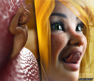 gentle giantess vore mega comic smiling lips elf shrunken_men cute entrapment sucking voluptuous freckles stuck digital_render opal ashkiiwolf