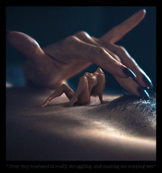 breasts nipples collage nude blonde aroused long_hair barefoot pubic_hair domination sitting shrunken_woman manicure reddrop7 up_close pubic_mound