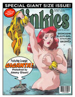 drawing giantess nude city mega color bra ocean buildings giganta red_hair comic_cover boats bracelet covering_breasts reporter leopard_print dc_comics jimmy_olsen joehentai