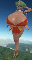 giantess crush mega cleavage huge_breasts purple_eyes green_hair shoe_crush flats choker jungle_de_ikou digital_render mii ayrtonclimax3rd green_shoes ankle_cuffs