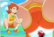drawing blushing color smiling crown shrunken_man looking_up closed_eyes squat princess_daisy yoga_mat shy_guy dangerking11 excercise