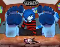 drawing giantess micro feet furry tail anthro clothed soles ears indoors dialogue mspaintgts speech_bubble