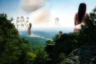 collage butt multiple ocean brunette multiple_sizes giantesses outdoors sky trees geaver