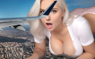 giantess white_hair collage city mega blonde blue_eyes cleavage breast_crush surprised airplane laying stan110