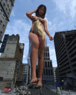 giantess crush city black_hair handheld barefoot rampage brunette military tank goddess street dress looking_down soldiers digital_render bare_legs