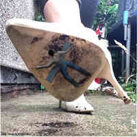 collage high_heels shrunken_man outdoors under_foot high_heel_crush taped_down marklovefeet white_high_heels