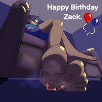drawing crush color clothed barefoot smiling short_hair unknown_artist sitting legs shorts pinned under_foot birthday floor_view sofa legs_crossed under_toes