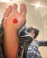 giantess crush black_hair clothed barefoot soles blood short_hair unknown_artist under_foot looking_at_victim