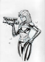 breasts drawing giantess mega monochrome handheld hand bus birds costume doom_patrol belt no_background dc_comics elasti-girl kenny_calderon rita_farr