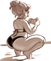 bikini drawing blonde monochrome butt glasses ponytail unaware sketch back cheyenne thick_thighs spittyart behind