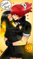 drawing gentle color gloves red_hair pink_eyes amazon holding majoumegami lynda