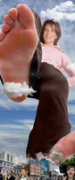 giantess crush collage city clothed soles brunette running pants screaming looking_at_viewer crowds running_away imminent_crush qwertygts