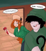 breasts drawing color blue_eyes clothed shrinking story red_hair unaware freckles gravity_falls on_breasts wendy_corduroy slugmanoctavio3 disney
