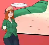 breasts drawing micro color blue_eyes clothed story red_hair unaware shrunken_man freckles no_background gravity_falls on_breasts wendy_corduroy slugmanoctavio3 disney