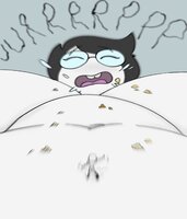 sleeping color glasses unaware shrunken_woman on_stomach homestuck on_belly roxy_lalonde jane_crocker cl0wn_meat belching burb