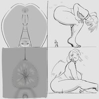 giantess monochrome butt tiny anal ponytail sitting anal_insertion sketch asshole point_of_view looking_back looking_at_victim bangs noill