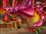drawing crush dragon color giant barefoot blood gore foot_crush dragonesslife demoness cruel point_of_view