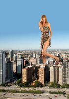 giantess collage city destruction high_heels dress unknown_artist skyscraper standing looking_at_viewer