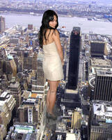 giantess collage city black_hair high_heels dress skyscraper looking_back vanessa_hudgens black_heels vanessa cinematic-gts cinematic_gts