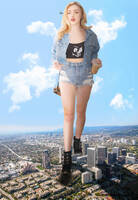 giantess collage city blonde boots shorts walking skyscraper aircraft jean_jacket bare_legs dochamps peyton_list