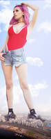 giantess collage mega purple_hair foot_crush shorts standing sneakers converse leotard jean dochamps nike_socks rolyat