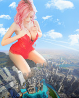 collage giga city destruction buildings pink_hair